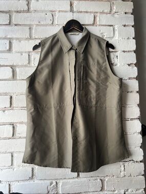 90s Utility Shirt vest button down Olive Green cooling summer vest